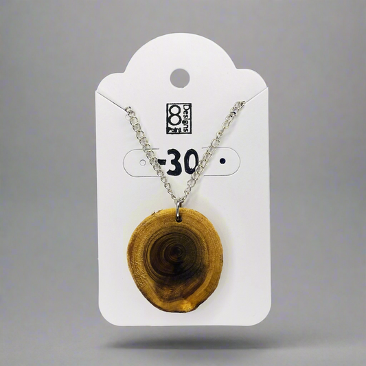 Cedar Round Necklace on 30” Rhodium Chain